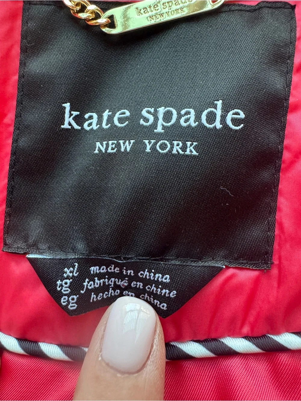Kate Spade New Water Resistant Quilted Jacket with Removable Hood size XL NWT
